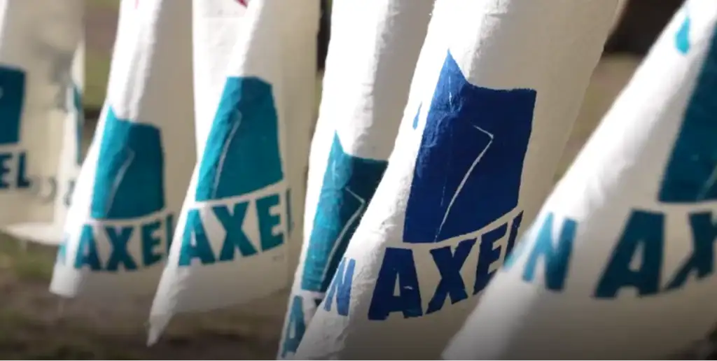 Banderas con un logo que dice “Axel” en color azul