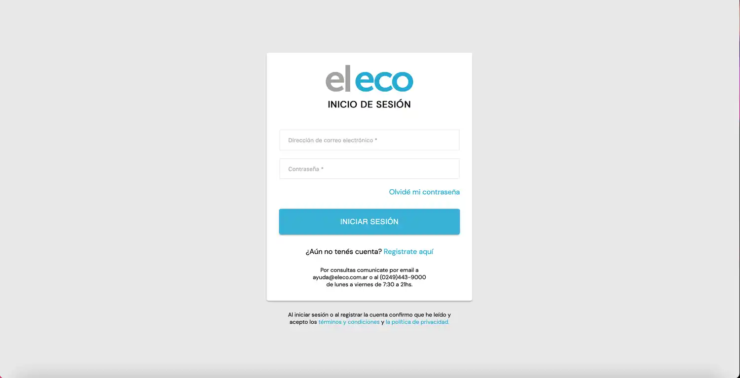 Pantalla de inicio de sesión de ElEco.com.ar