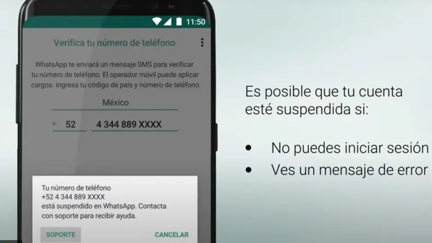 Qué hacer si WhatsApp notifica que tu teléfono está suspendido