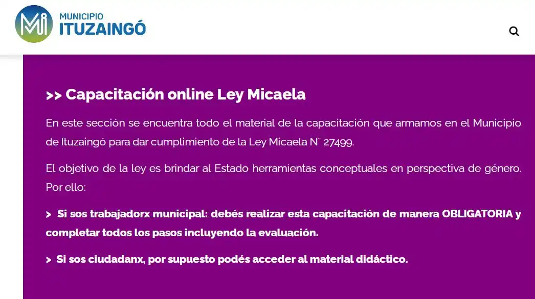 Ley Micaela: Ituzaingó adhirió al curso de formación de formadores