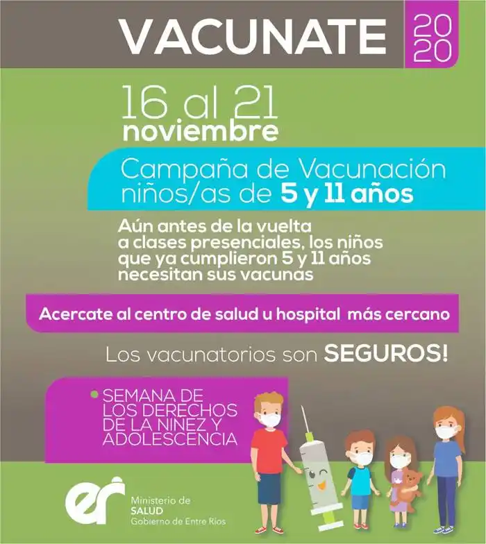 La Semana de los Derechos de la Niñez y la Adolescencia convoca a completar los esquemas de vacunación  