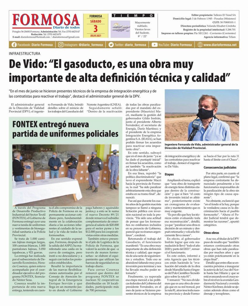 Tapa y Contratapa 3 de julio de 2021