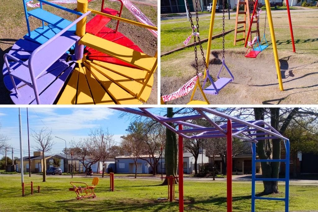 Tareas de mantenimiento en la "Plaza Laureano Maradona" y "Rodolfo Bienvenido Muriel"