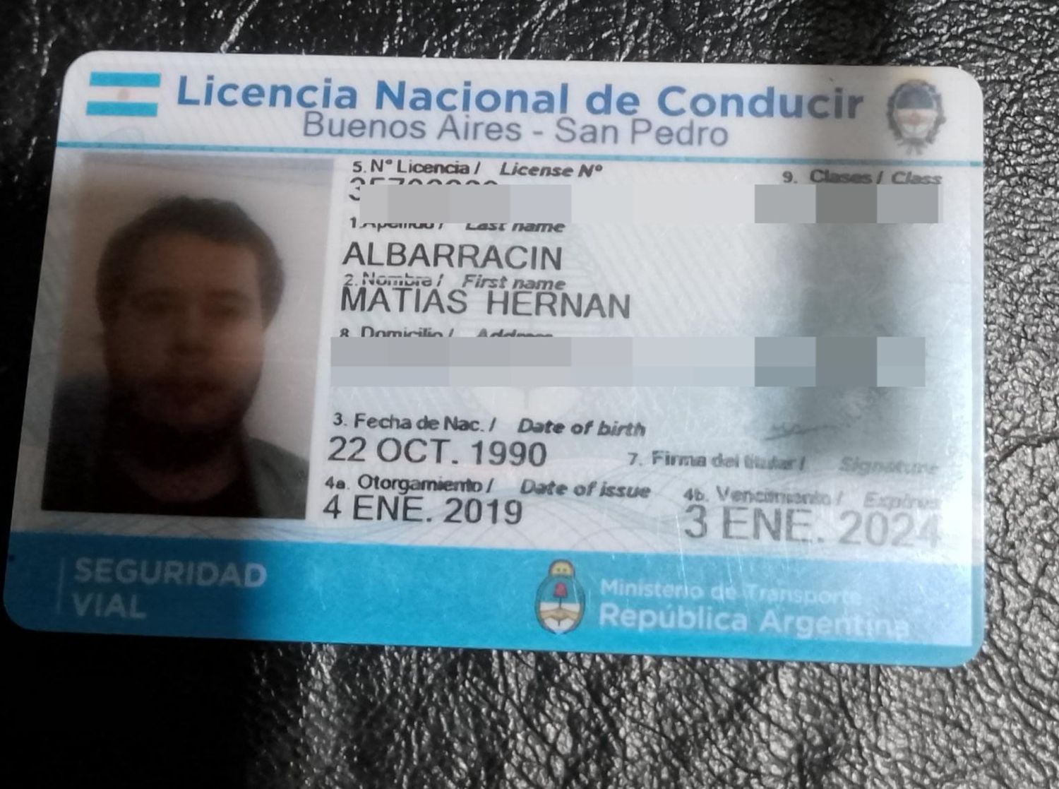Encontraron licencia de Matías Hernán Albarracín