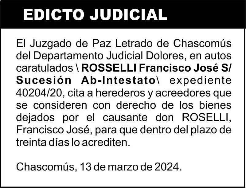 ROSSELLI FRANCISCO JOSÉ S/ SUCESIÓN AB-INTESTATO