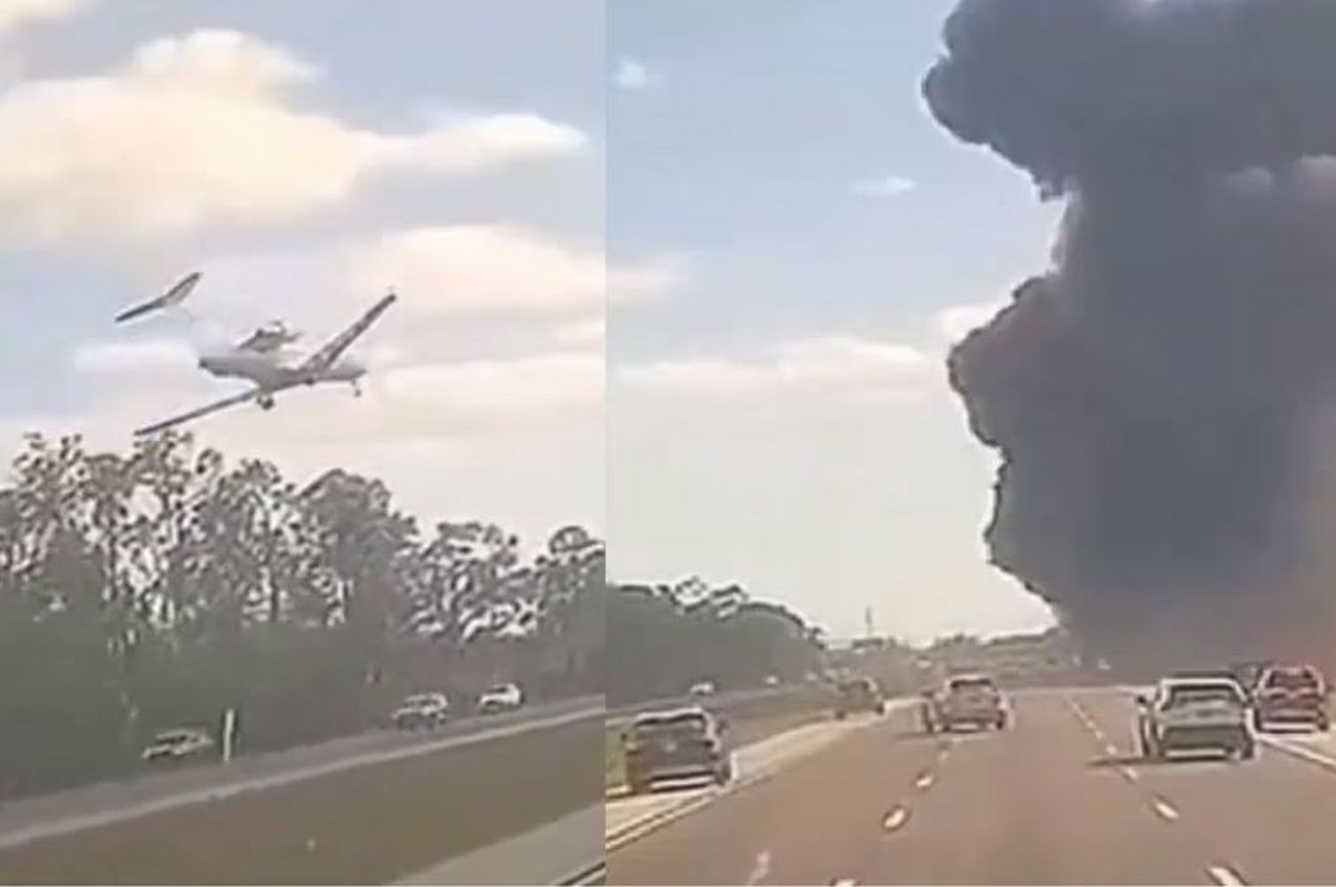 Un avión se estrella en autopista