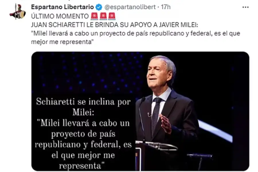 Falso: Schiaretti no apoya a Milei