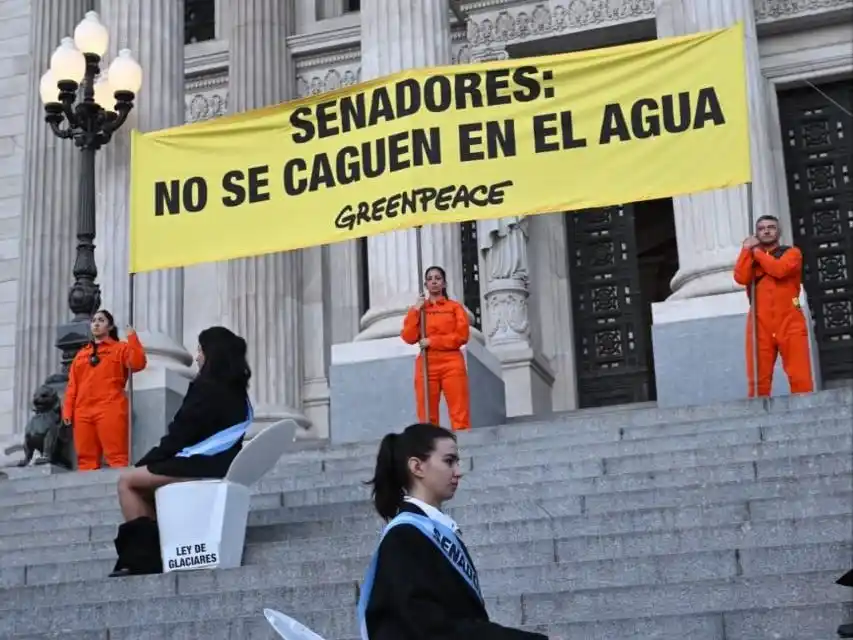 Greenpeace protestó en el Senado contra el proyecto.