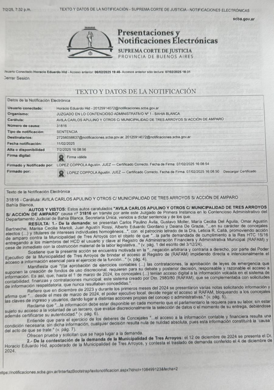 RAFAM: El juzgado Contencioso administrativo 1 de Bahía Blanca falló en contra de los concejales de Juntos por el Cambio y respondió a favor del municipio