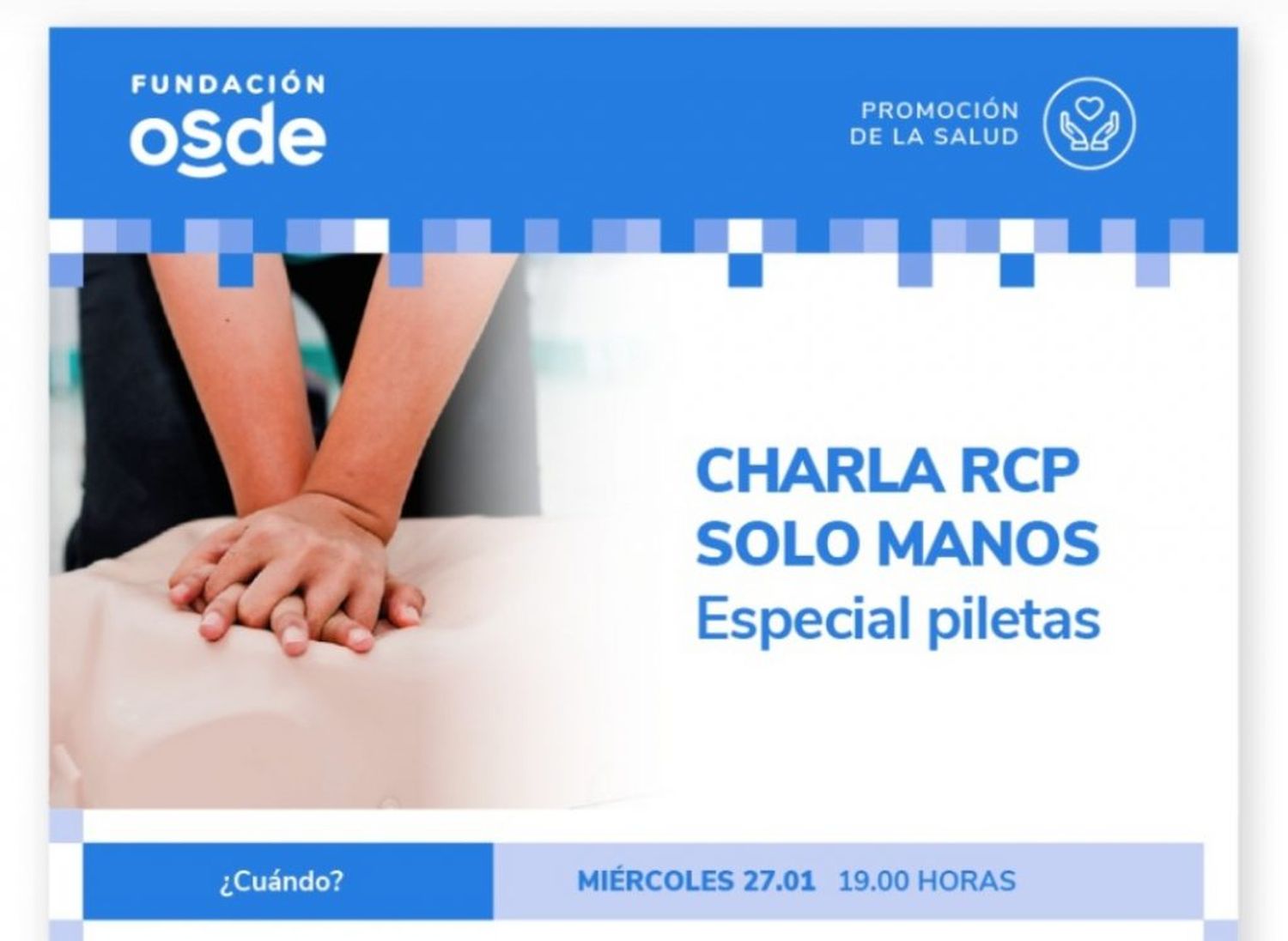 Invitan a la charla “RCP solo manos”