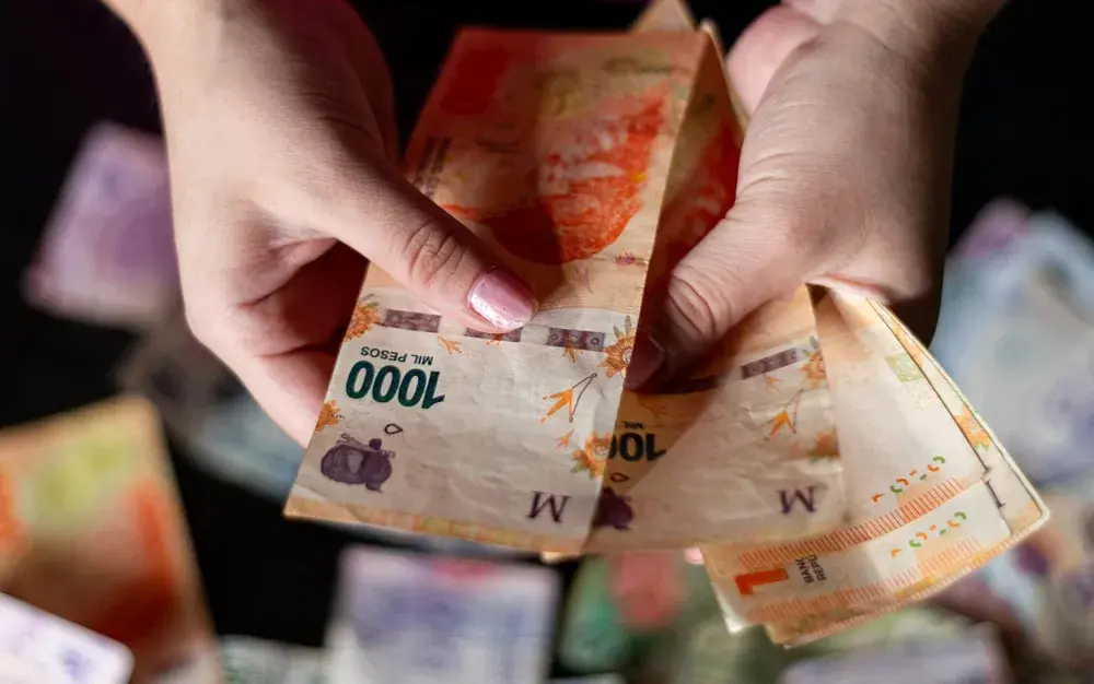 Una persona con pesos argentinos en sus manos.