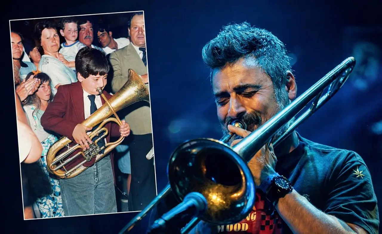 El mismo instrumento, dos tiempos. Martino Gesualdi en la infancia y en la actualidad, unidos por una vida dedicada a la música