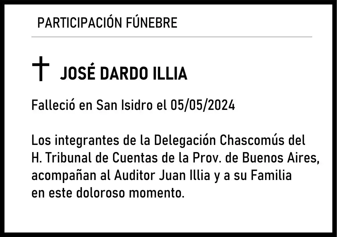 PARTICIPACIÓN FÚNEBRE – JOSE DARDO ILLIA 