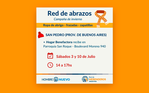 Campaña “Red de abrazos”: recolectan ropa de abrigo, frazadas y zapatillas