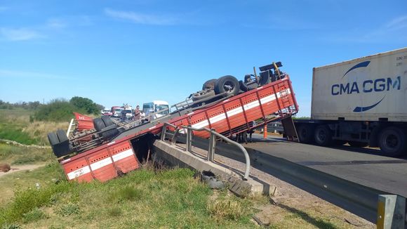 Volcó un camión jaula en ruta 9: "Están carneando las vacas"