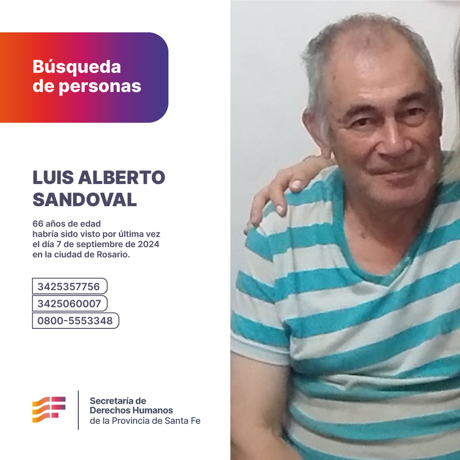 Buscan a un hombre de 66 años que fue visto por última vez en Rosario