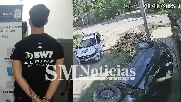 Con una remera de Alpine como Colapinto, robó un auto y huyó a toda velocidad: chocó y volcó tras persecución en Moreno