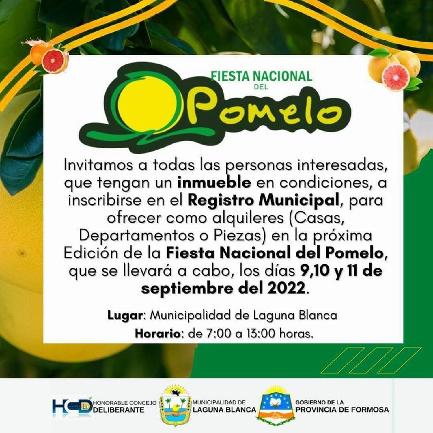 Abrieron registro municipal para ofrecer
alquileres en la Fiesta Nacional del Pomelo