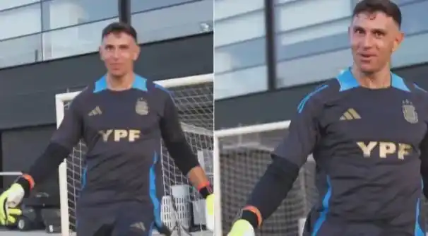 El Dibu Martínez le atajó un penal a Lautaro Martínez en la práctica y mostró su nuevo bailecito