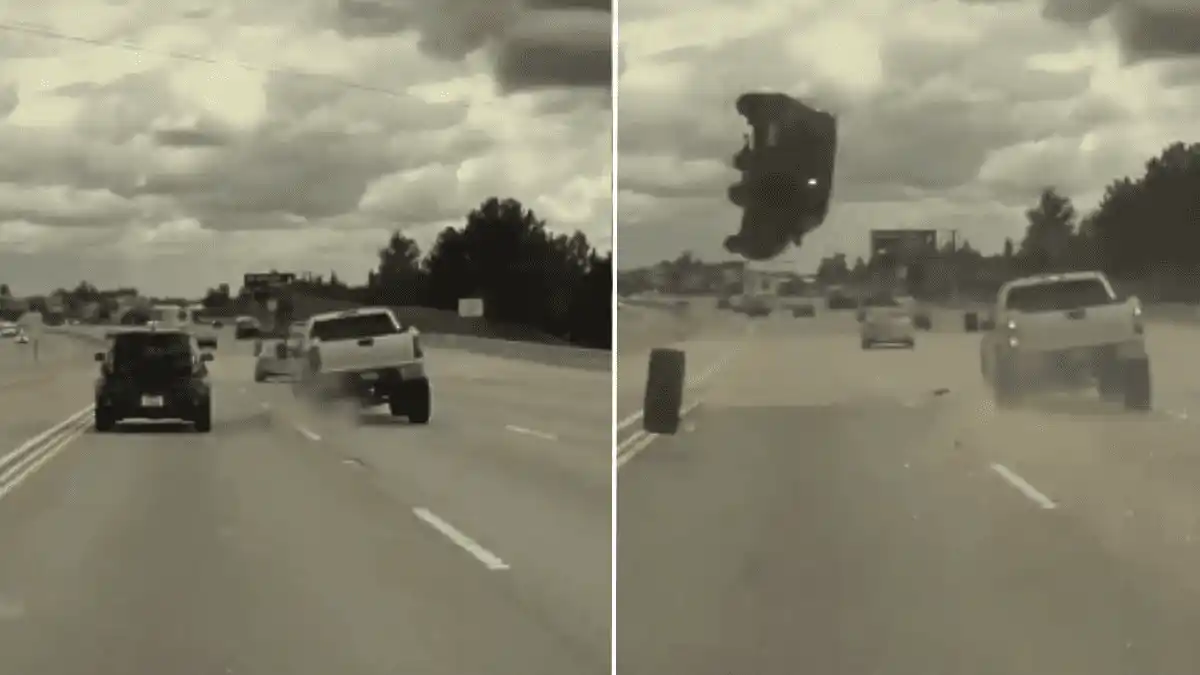 ¡NUNCA LO PENSÓ! Se le atravesó un caucho en medio de la autopista y voló por los aires (Video viral)