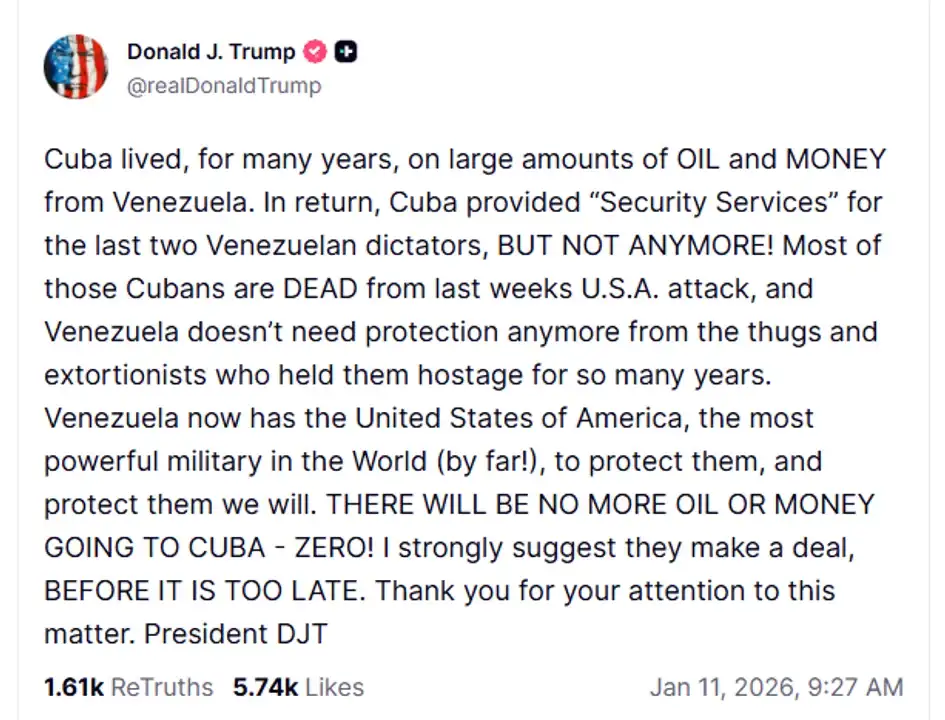 El mensaje de Trump en Truth Social