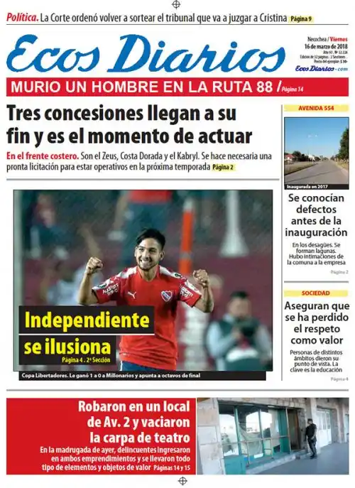 Tapa del 16 de marzo de 2018