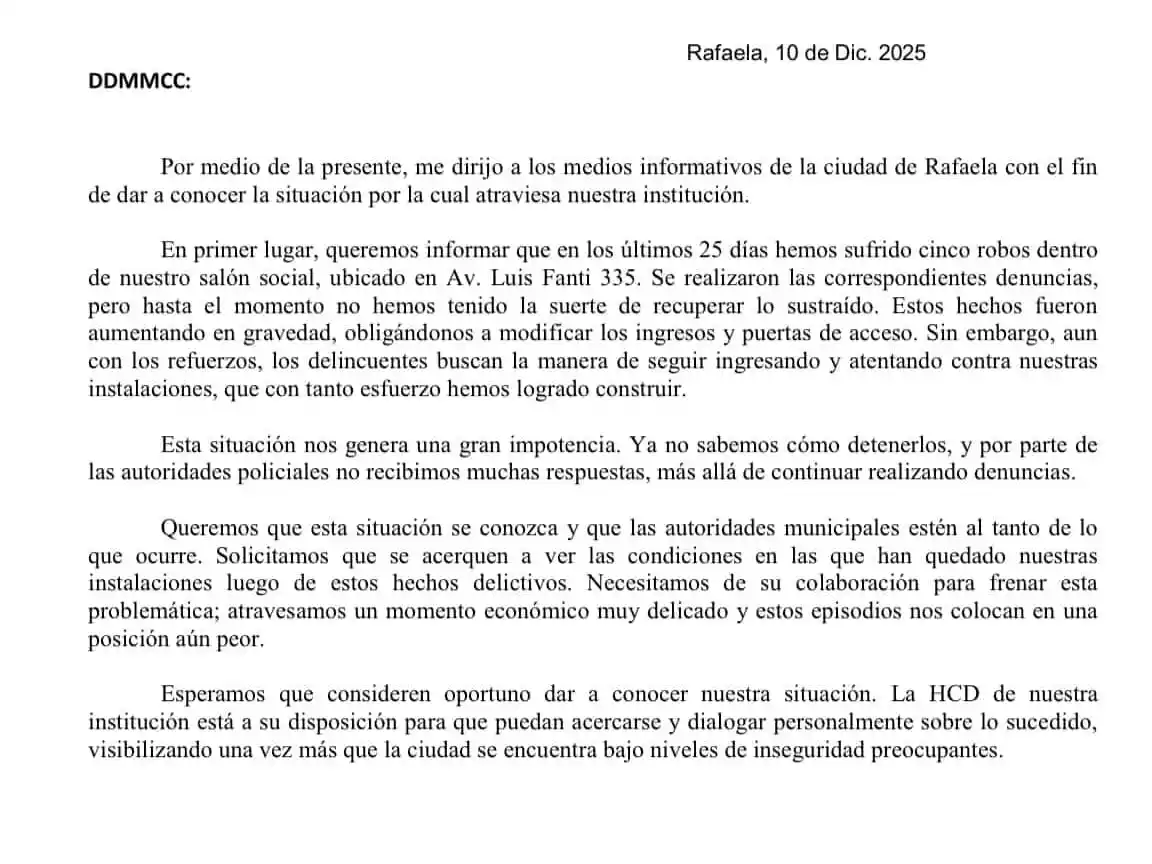 club juventud comunicado robos