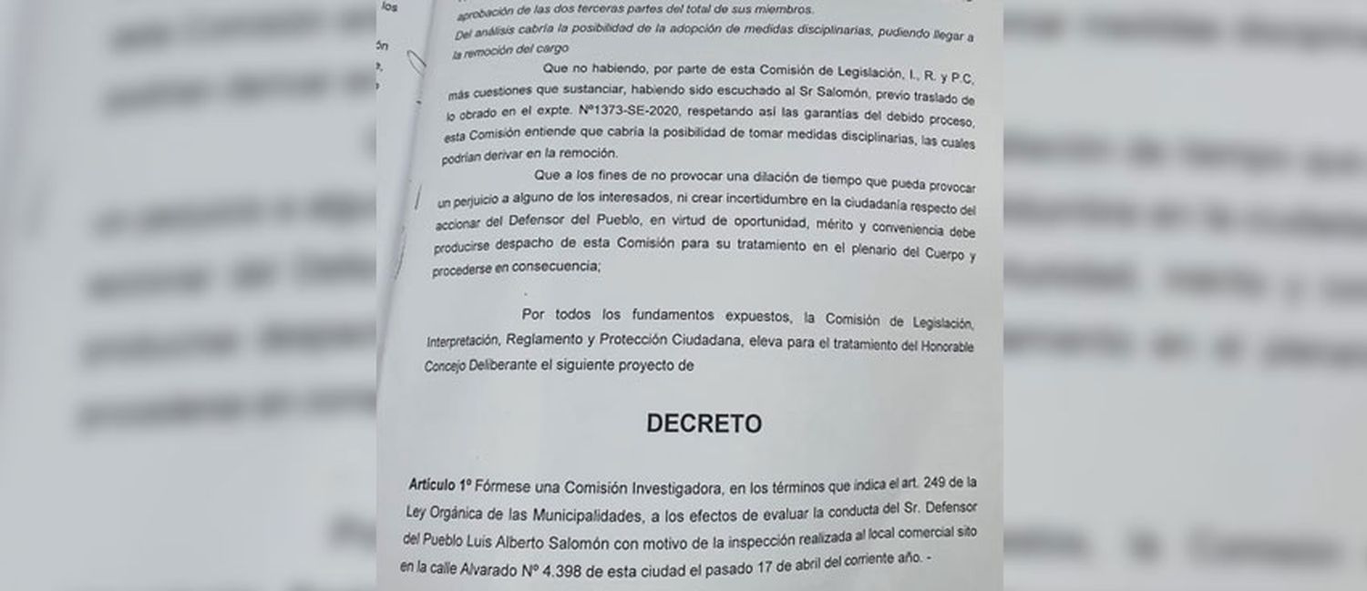 Defensoría del Pueblo: avanza la creación de una Comisión Investigadora para el caso Salomón