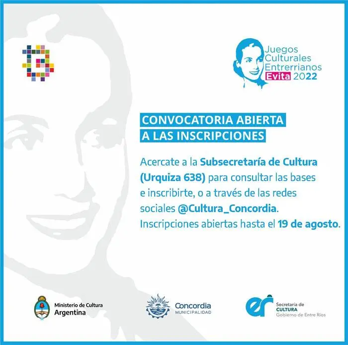 Se encuentran abiertas las  inscripciones para los Juegos  Culturales Entrerrianos Evita 2022