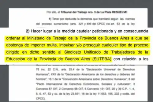 Docentes: la Justicia frenó multa contra Suteba y el Gobierno apelará