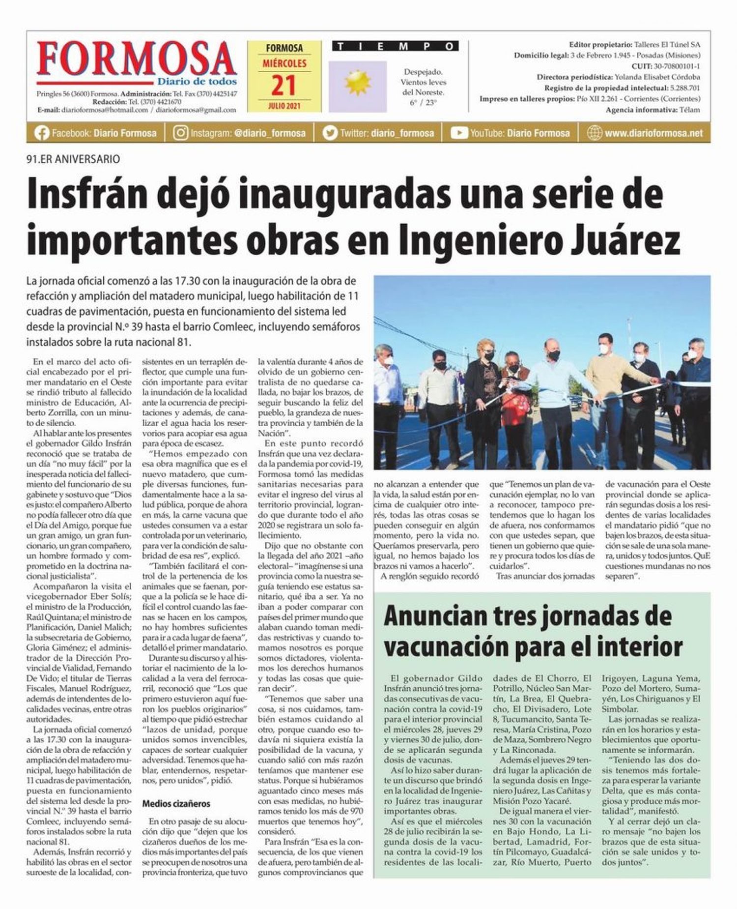 Tapa y Contratapa 21 de julio de 2021