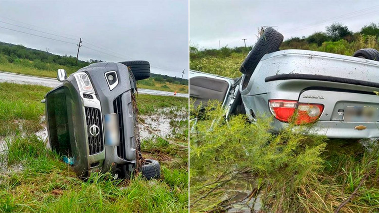 Un auto y una camioneta despistaron y volcaron en Autovia 14: Cuál es la situación de los conductores