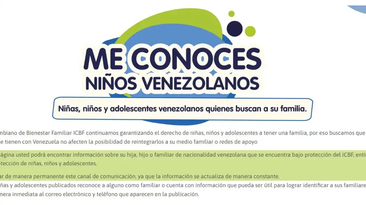 ME CONOCES, NIÑOS VENEZOLANOS: el portal para ubicar a más de mil menores bajo protección de Colombia