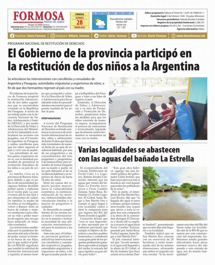 Tapa y Contratapa 28 de enero de 2022