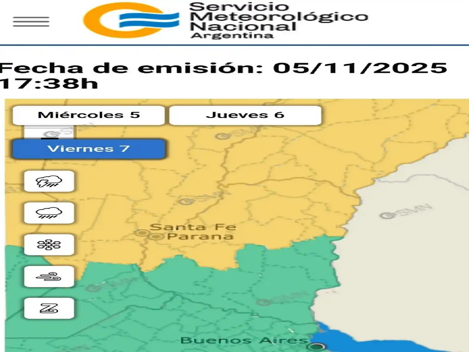 Alerta amarilla por lluvia y tormentas en Concordia y zona centro norte de Entre Ríos