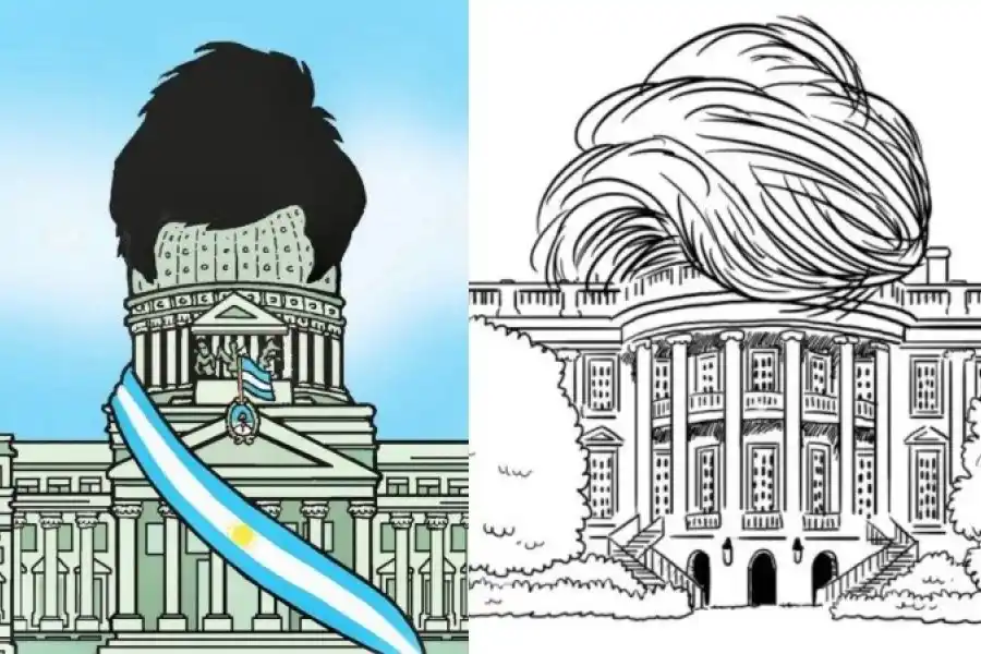 El asombroso parecido entre un dibujo de Nik por la asunción de Milei y otro anterior, de Trump