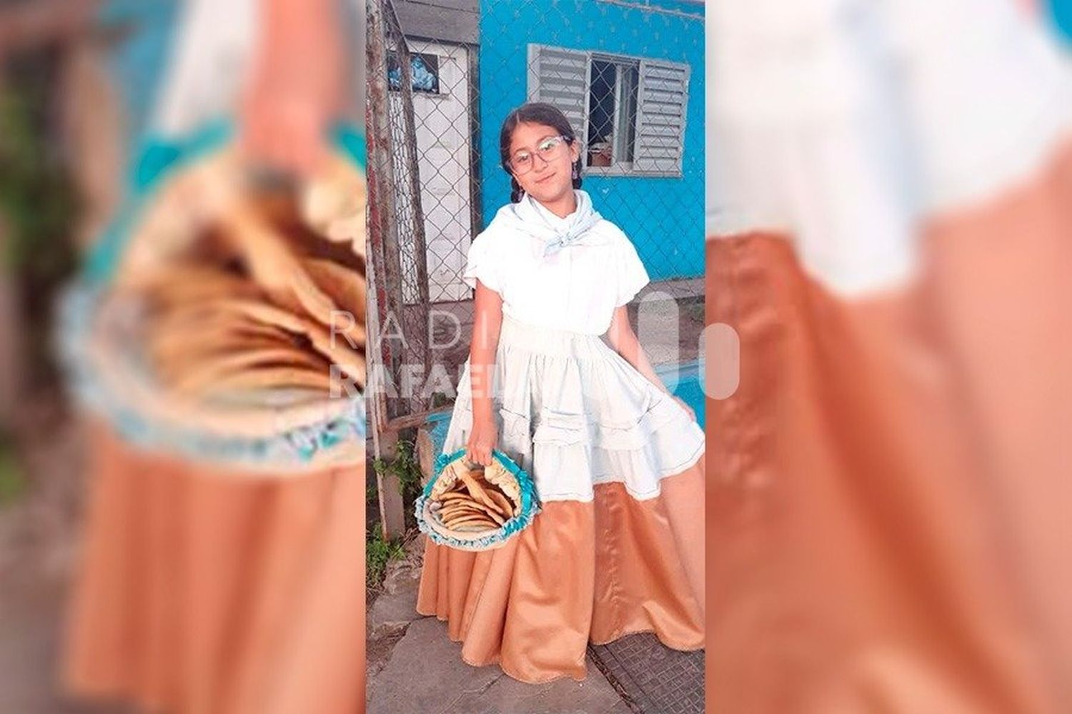 Día de la Tradición: una niña se vistió de paisana y regaló tortas fritas hechas por su abuelo 