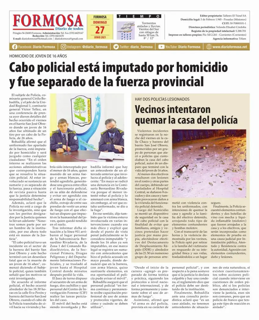 Tapa y Contratapa 27 de junio de 2021