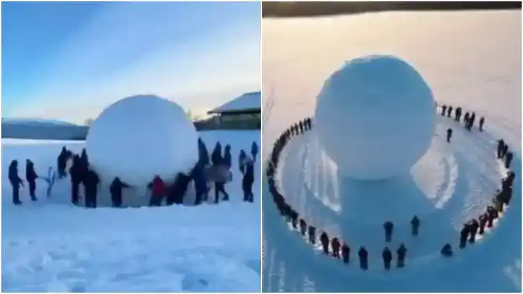 Empezó como un juego entre amigos y terminó como récord mundial: así construyeron una impresionante bola de nieve