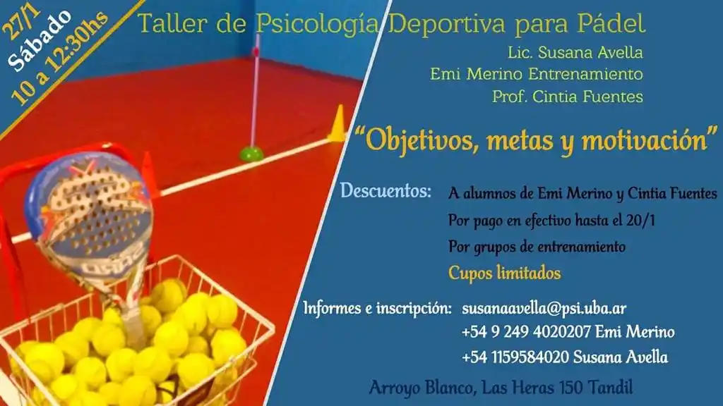 El sábado 27 habrá taller de  psicología aplicada al padel