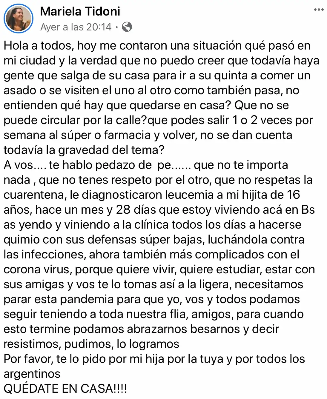 El mensaje de una madre que nos llegó al alma