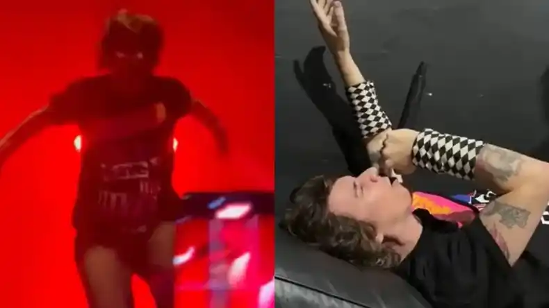 El cantante, a pesar del golpe, decidió continuar con el show.