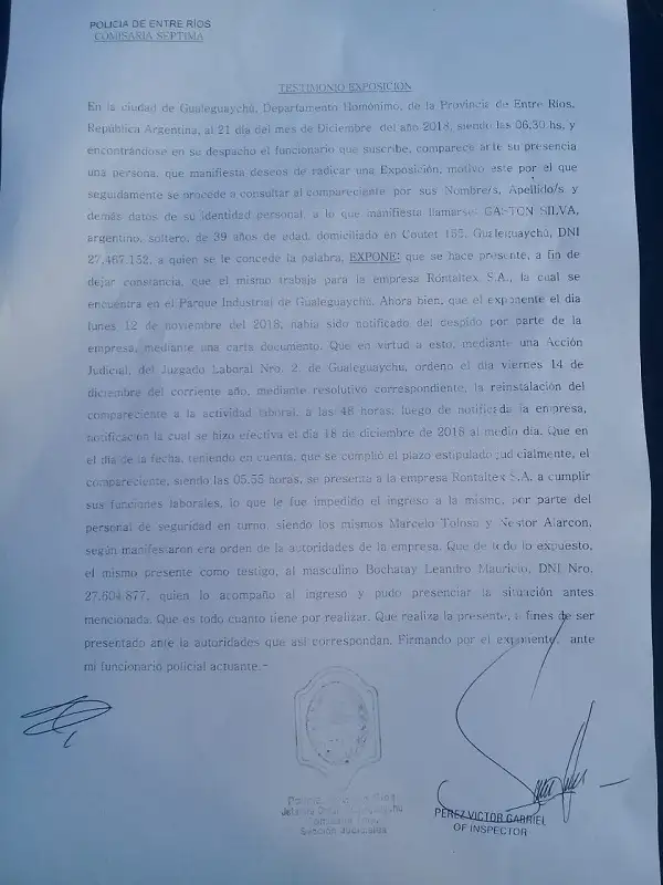 Rontaltex incumplió la orden judicial y no permitió ingresar al delegado
