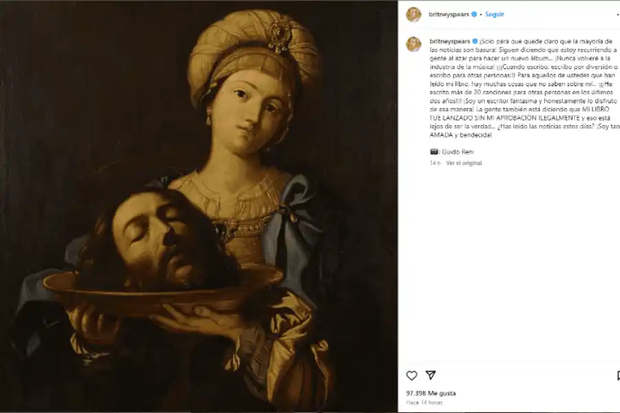 La publicación que realizó Britney este miércoles por la noche en su Instagram.