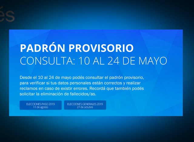 Consulta del padrón provisorio para las PASO del 11 de agosto