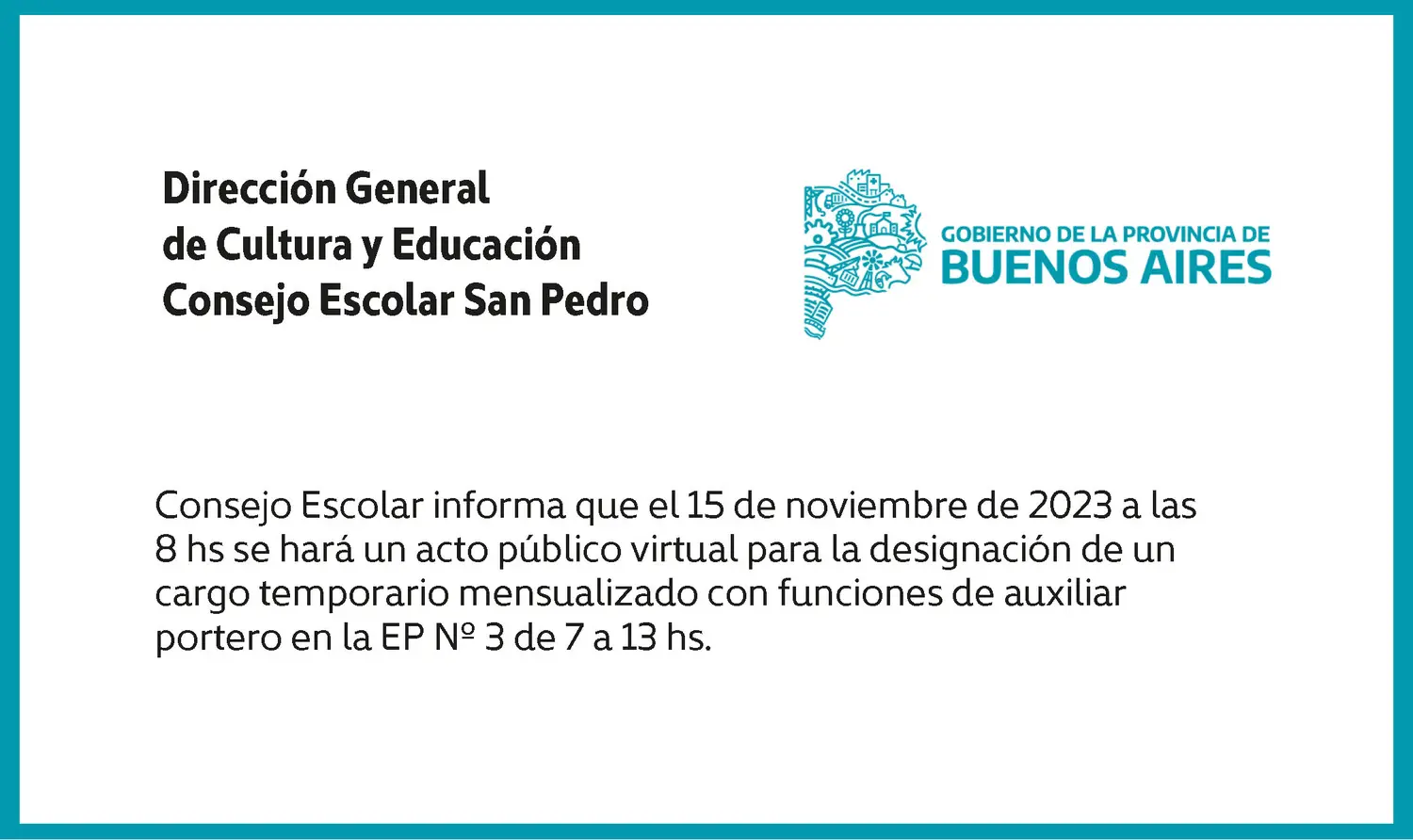 [Publicación Oficial] Consejo Escolar San Pedro: Designación de cargo temporario