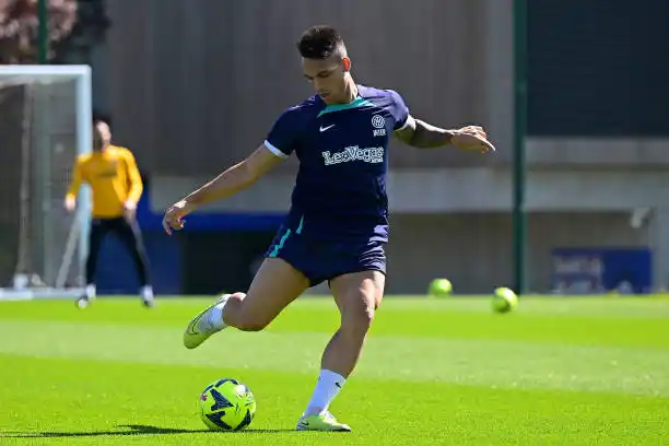 Lautaro Martínez, en la última práctica de Inter.         