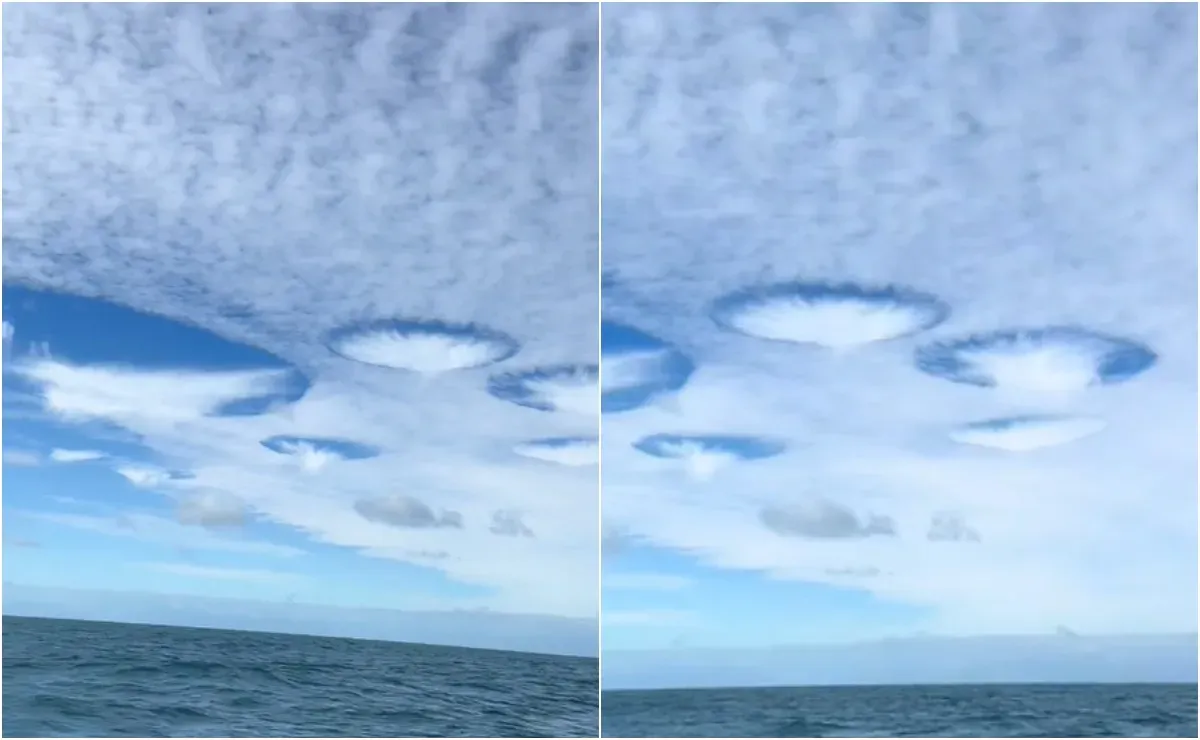 Extraña cadena de nubes al norte de los Cayos de Florida