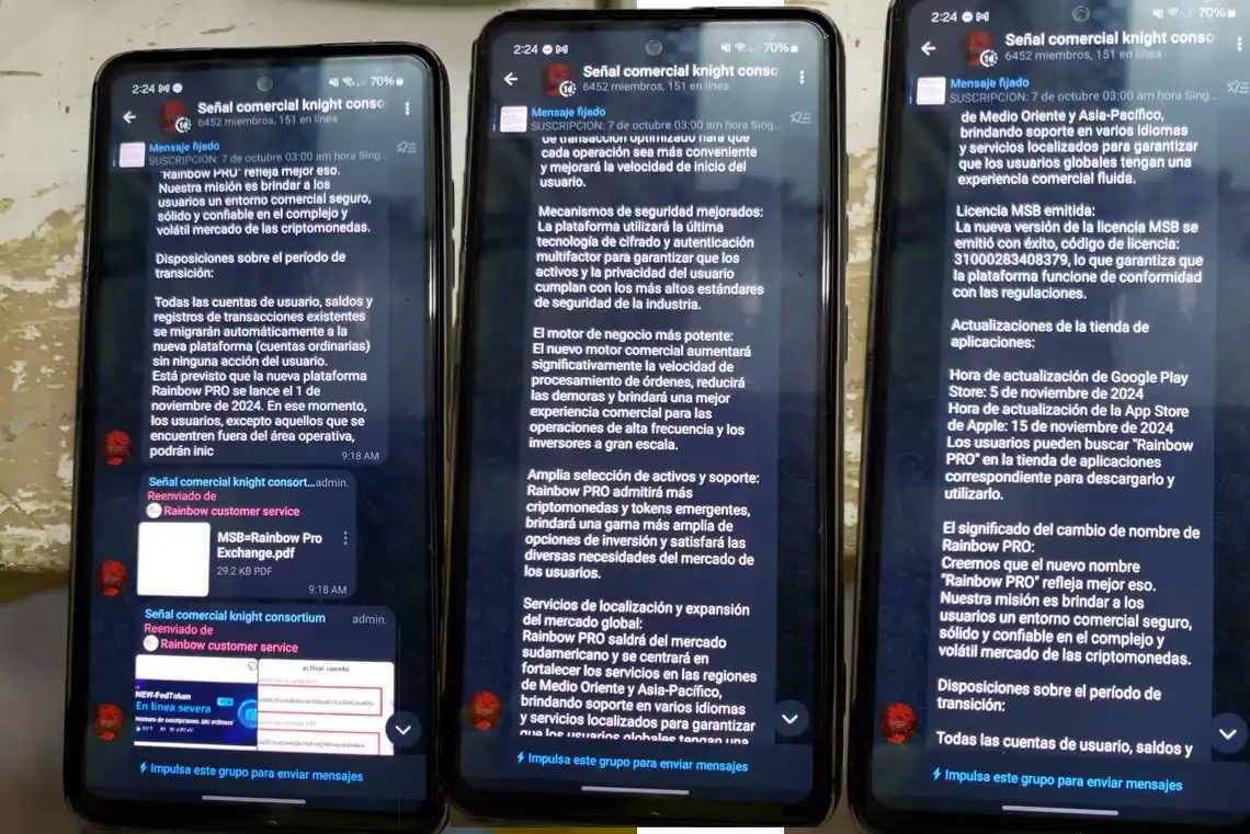 Los mensajes que llegaron a los grupos de Telegram de "La China"