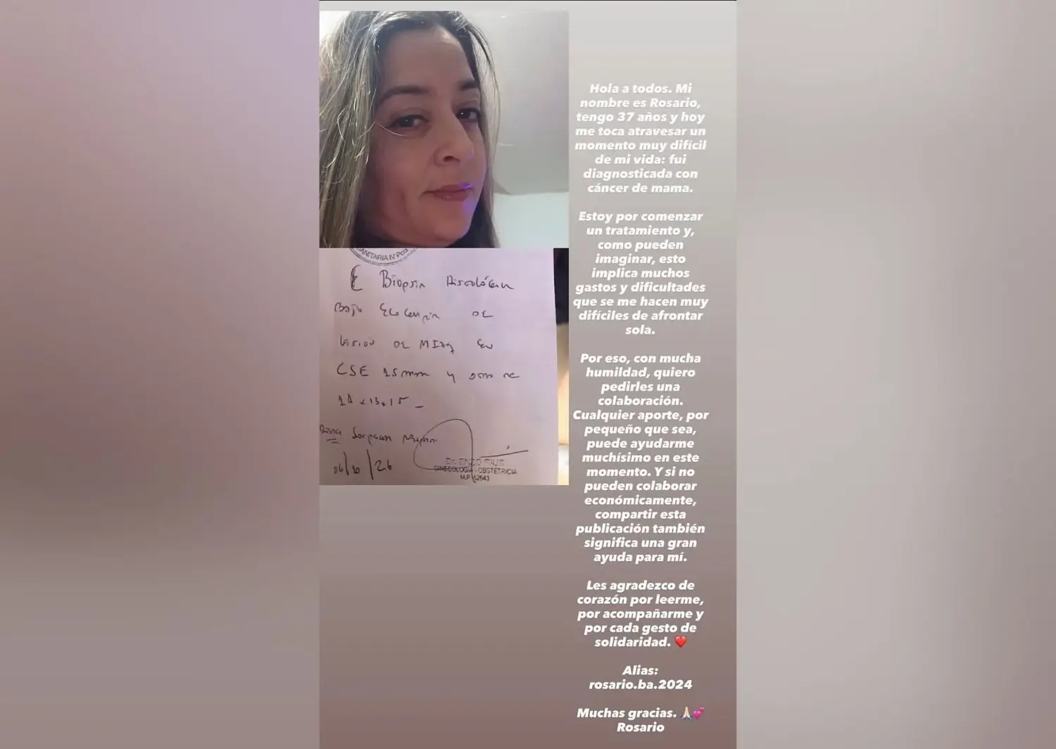 Pedido Solidario: Rosario pide ayuda para cubrir los gastos de su tratamiento de cáncer de mamas